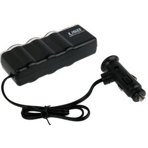 WF-0120 12V / 24V 3 Way Triple Sockets USB Car Cigarette Lighter Socket Splitter Charger(Black)