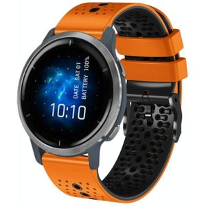 Voor Garmin Venu 2 22 mm geperforeerde tweekleurige siliconen horlogeband (oranje + zwart)