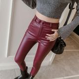 Frosted Matte Stretch Skinny High-waisted Broek (Kleur: Rood Dun Sectie Formaat:XXL)
