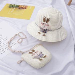 Kinderen zon hoed stro hoed strandhoed & tassen set (melk wit)