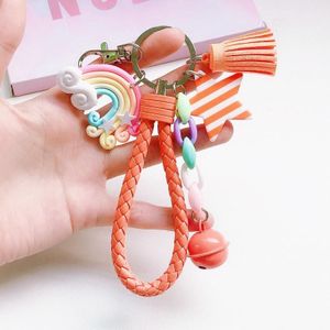 4 PCS Cute Soft Clay Rainbow Keychain Student Schoolbag Lollipop Pendant  Colour: Orange Rope Rainbow