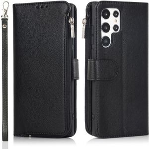 For Samsung Galaxy S22 Ultra 5G Microfiber Zipper Horizontal Flip Leather Case(Black)