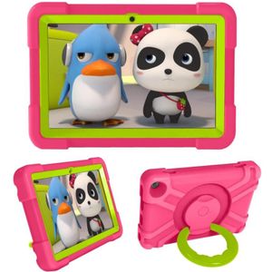 For Amazon Kindle Fire HD8 (2020) PC + Silicone Shockproof Combination Case with 360 Degree Rotating Holder & Handle(Rose Red + Grass Green)