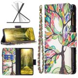 For Sony Xperia 5 III Colored Drawing Pattern Zipper Horizontal Flip Phone Leather Case(Tree)