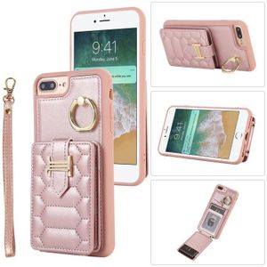 Voor iPhone 8 Plus / 7 Plus Vertical Card Bag Ring Holder Phone Case met Dual Lanyard (Rose Gold)