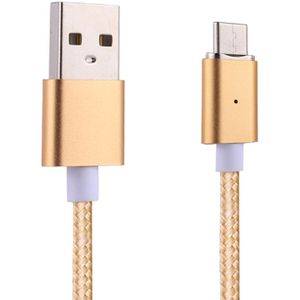 1m Weave Style 2A Magnetic USB-C / Type-C to USB Weave Style Data Sync Charging Cable with LED Indicator  For Galaxy S8 & S8 + / LG G6 / Huawei P10 & P10 Plus / Xiaomi Mi6 & Max 2 and other Smartphones (Gold)