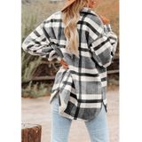 Revers lange mouwen flanel check shirt losse casual vest jack voor dames (kleur: zwart en wit maat: XXL)