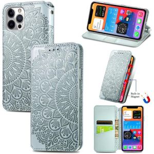 Blooming Mandala Embossed Pattern Magnetic Horizontal Flip Leather Case with Holder & Card Slots & Wallet For iPhone 12 / 12 Pro(Grey)