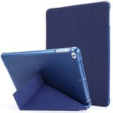 For iPad 9.7 (2018) & (2017) Airbag Deformation Horizontal Flip Leather Case with Holder & Pen Holder(Dark Blue)