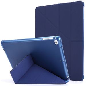 For iPad 9.7 (2018) & (2017) Airbag Deformation Horizontal Flip Leather Case with Holder & Pen Holder(Dark Blue)