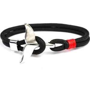 Whale Tail Anchor Charm Nautical Survival Rope Chain Bracelets(Black)