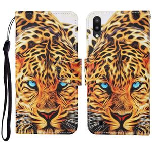 For Samsung Galaxy A01 Colored Drawing Pattern Horizontal Flip Leather Case with Holder & Card Slots & Wallet & Lanyard(Yellow Leopard)