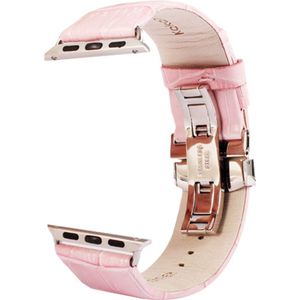 Kakapi for Apple Watch 38mm Crocodile Texture Double Buckle Genuine Leather Watchband with Connector(Pink)