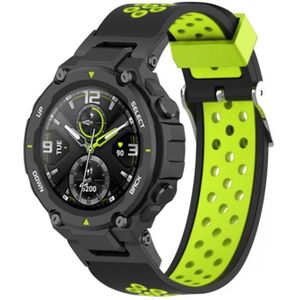 For Amazfit T-Rex / T-Rex Pro / Ares 3-Row Holes Two-color Silicone Watch Band(Black Green)