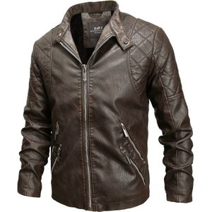 Autumn And Winter Fashion Tide Male Leather Jacket (Color:Coffee Size:XXL)