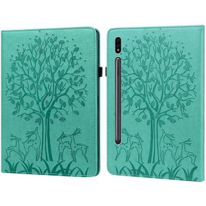 Voor Samsung Galaxy Tab S7 SM-T870 Tree & Deer patroon geperst afdrukken horizontale flip pu lederen tas met houder & kaart slots