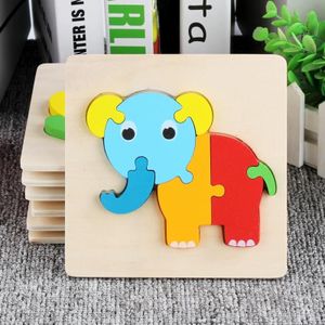5 stuks houten cartoon dier puzzel vroeg onderwijs kleine legpuzzel bouwsteen speelgoed voor kinderen (olifant)