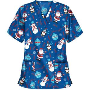 Kerstprint Kortmouwen Pocket T-shirt Verpleegster Uniform (kleur: 1 Grootte: XL)