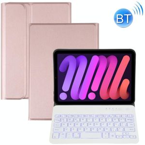 A06S Afneembare Lamsvacht Textuur Ultra-Dunne TPU Backlight Bluetooth Toetsenbord Leren Case met Stand voor Ipad Mini 6 (Rose Gold)