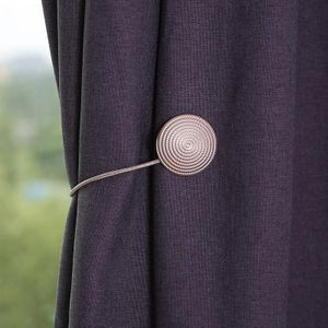 E003 2 PCS Metal Curtain Magnetic Buckle Strap Curtain Clip Bedroom Living Room Free Perforated Curtain Buckle(Silver)