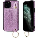 Glitter Powder PU+TPU Schokbestendige beschermhoes met houder & kaartslots & polsbandje voor iPhone 11 Pro Max(Paars)