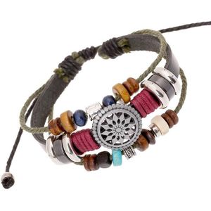 3 stks BX016 retro persoonlijkheid lederen kralen armband (zwart leer + oude zilveren accessoires)