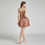 Fashion Stitching Bow Short-sleeved Lace-up Slim Slimming Fake Two-piece Dress (Color:Dark Pink Size:XL)