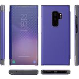 For Samsung Galaxy S9+ Carbon Fiber Texture View Time Horizontal Flip Leather Case with Holder & Touch Call Display ID(Blue)