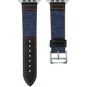 Denim Fit Lederen Vervanging Watch Strap voor Apple Watch Series 7 41mm / 6 & SE & 5 & 4 40mm / 3 & 2 & 1 38mm (blauw + zwart)
