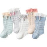 5 Pairs Children Socks Middle Tube Mesh Cotton Cartoon Baby Over Knee Anti-Mosquito Socks Size: M 1-3 Years Old(Fruit Green Cat)