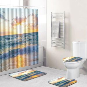 4 PCS Ocean Series Mat Shower Curtain Bathroom Carpet Door Mat  Size:Shower Curtain + 50x80cm 3 PCS(G81221-D7)