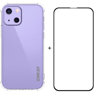 Hat-Prince ENKAY Clear TPU Shockproof Soft Case Drop Protection Cover + Full Coverage Tempered Glass Protector Film For iPhone 13 mini