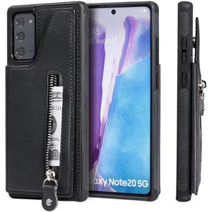 Solid Color Double Buckle Zipper Shockproof Protective Case For Samsung Galaxy Note20(Black)