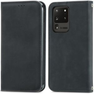 For Samsung Galaxy S20 Ultra Retro Skin Feel Business Magnetic Horizontal Flip Leather Case with Holder & Card Slots & Wallet & Photo Frame(Black)