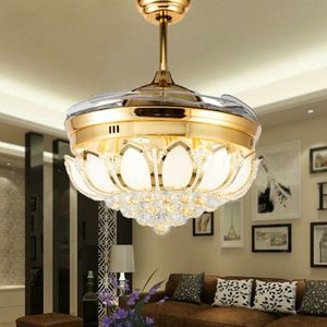 Invisible Crystal Fan LED Chandelier Home Living Room Bedroom Variable Frequency Ceiling Fan Light with Remote Control  Size:42 inch 115 Three Colors 36W