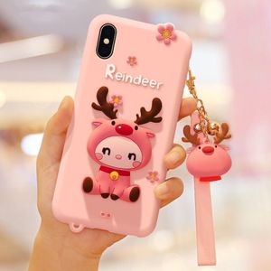 Lovely Reindeer Full Package Anti Falling Silicone Sleeve for iPhone X(Pink)