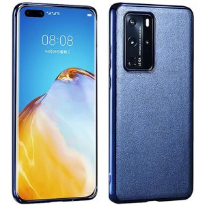 For Huawei P40 Pro Plating Cowhide Leather + PC Back Phone Case(Royal Blue)