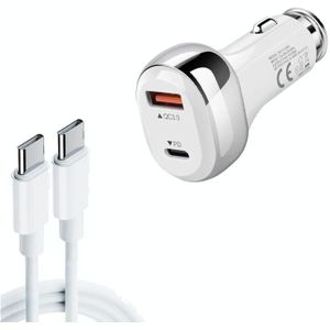 YSY-312PD QC3.0 18W USB + PD 20W USB-C / Type-C Car Charger with Type-C to Type-C Data Cable(White)