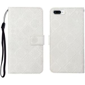 Ethnic Style Embossed Pattern Horizontal Flip Leather Case with Holder & Card Slots & Wallet & Lanyard For iPhone 8 Plus / 7 Plus(White)
