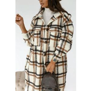 Autumn And Winter Long-sleeved Plaid Printed Shirt Jacket (Color:Camel Size:XL)