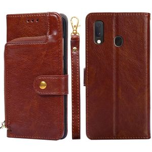 For Samsung Galaxy A20e Zipper Bag PU + TPU Horizontal Flip Leather Case with Holder & Card Slot & Wallet & Lanyard(Brown)