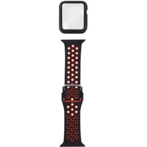 Silicone vervangende band horlogeband + beschermhoes met schermbeschermer ingesteld voor Apple Watch Series 6 & SE & 5 & 4 44mm (zwart rood)