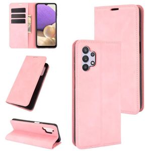 For Samsung Galaxy A32 5G Retro-skin Business Magnetic Suction Leather Case with Holder & Card Slots & Wallet(Pink)