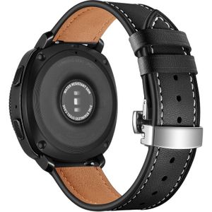 22mm For Huawei Watch GT2e / GT2 46mm Leather Butterfly Buckle Strap Silver Buckle(Black)