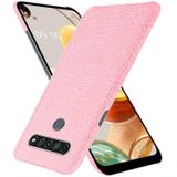 Voor LG K61 Schokbestendige Crocodile Texture PC + PU Case(Roze)