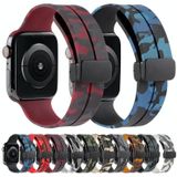 Magnetische sluiting Camouflage siliconen horlogeband voor Apple Watch Series 8&7 45mm / SE 2&6&SE&5&4 44mm / 3&2&1 42mm (camouflage geel)