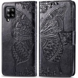 For Galaxy A42 5G Butterfly Love Flower Embossed Horizontal Flip Leather Case with Bracket / Card Slot / Wallet / Lanyard(Black)
