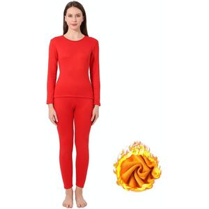 Heren Dames Goud fluweel verdikt Koudbestendig thermisch ondergoedset  kleur: vrouwelijk rood (XXL)