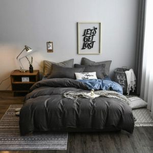 Bedding Set Solid Plaid Side Bed Comforter Duvet Cover Sheet Set  Size:200*230cm(2x Pillowcase 1x Quilt?(Black)