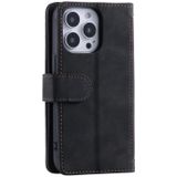 Voor iPhone 15 Pro Negen Card Rits Tas Lederen Telefoon Case met Lanyard(Zwart)